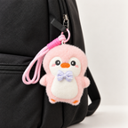 Pink Penguin Plush Keychain with Bow Tie