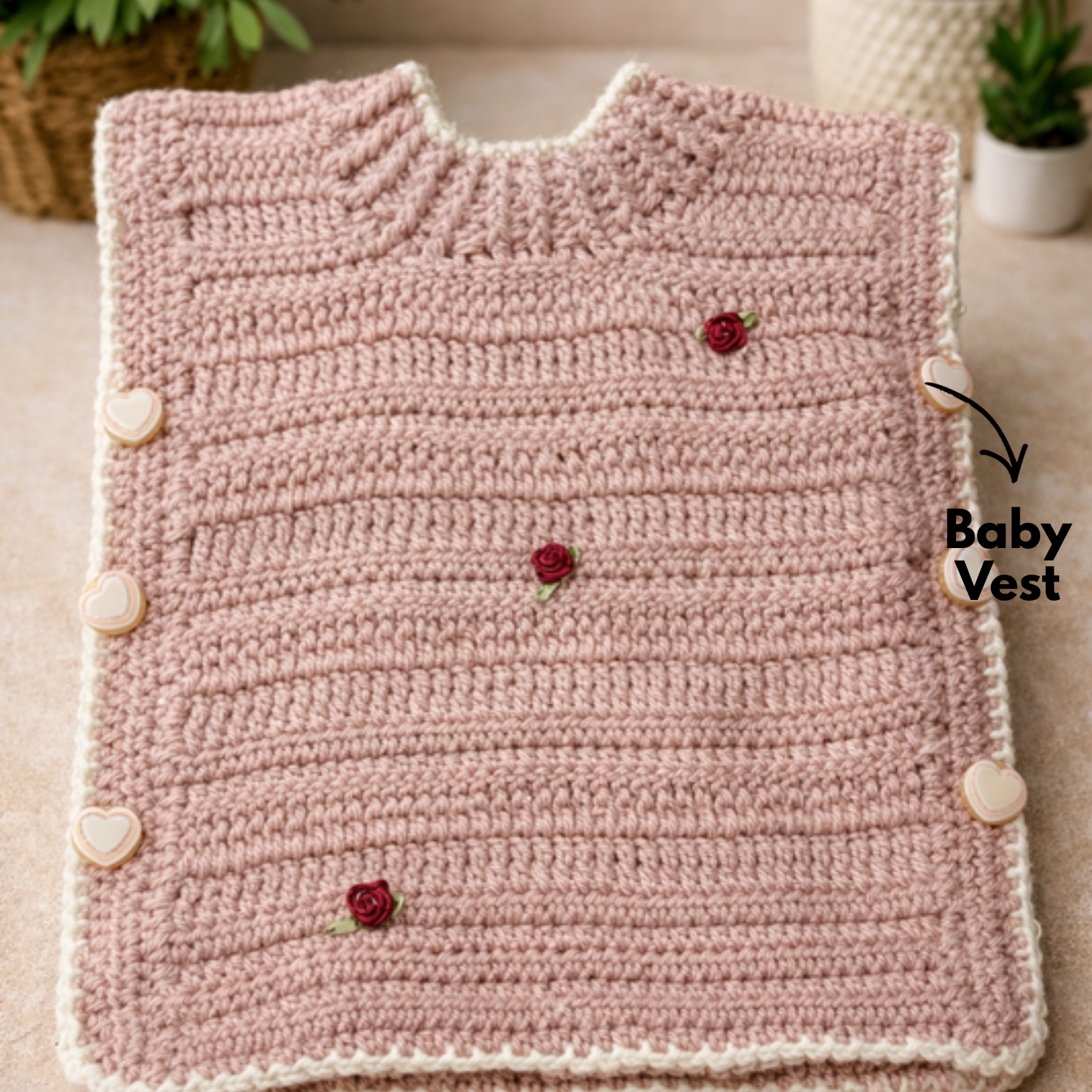 Winter Special Handmade Crochet Light Pink & White Baby Sweater (2–4 Years)