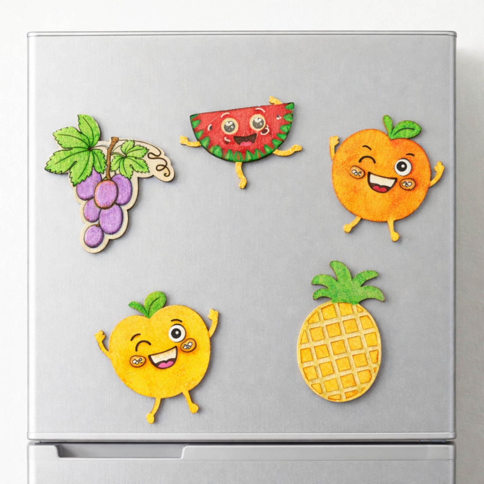 DIY Fruit Painting Magnet Kit (5 Wooden Magnets + 6 Colors + 1 Brush)