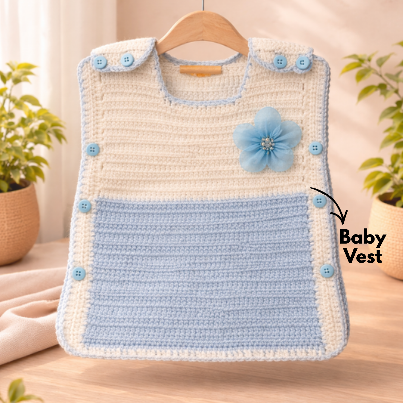Winter Special Handmade Crochet Blue & White Baby Sweater (2–4 Years)