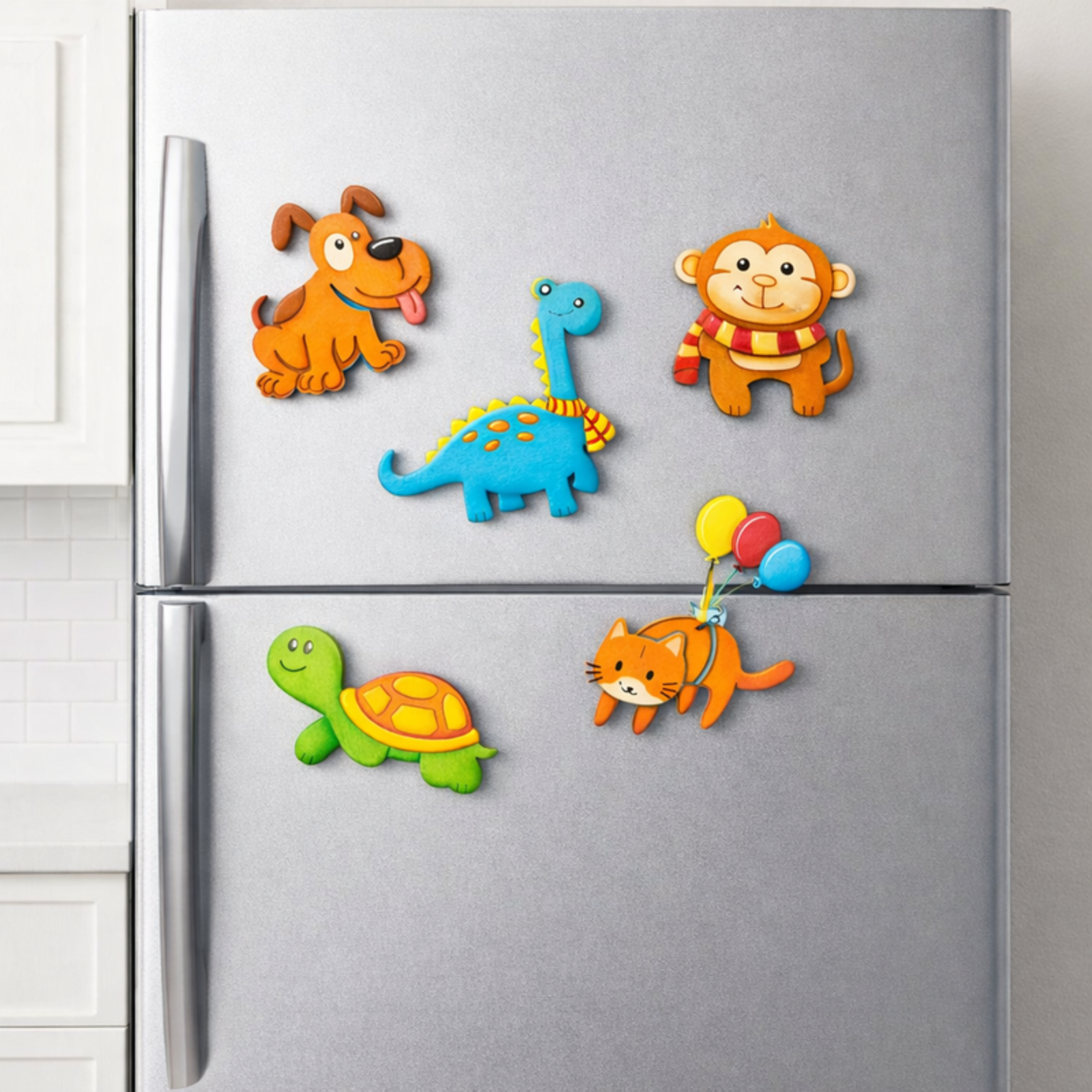 DIY Animal Painting Magnet Kit (5 Wooden Magnets + 6 Colors + 1 Brush)