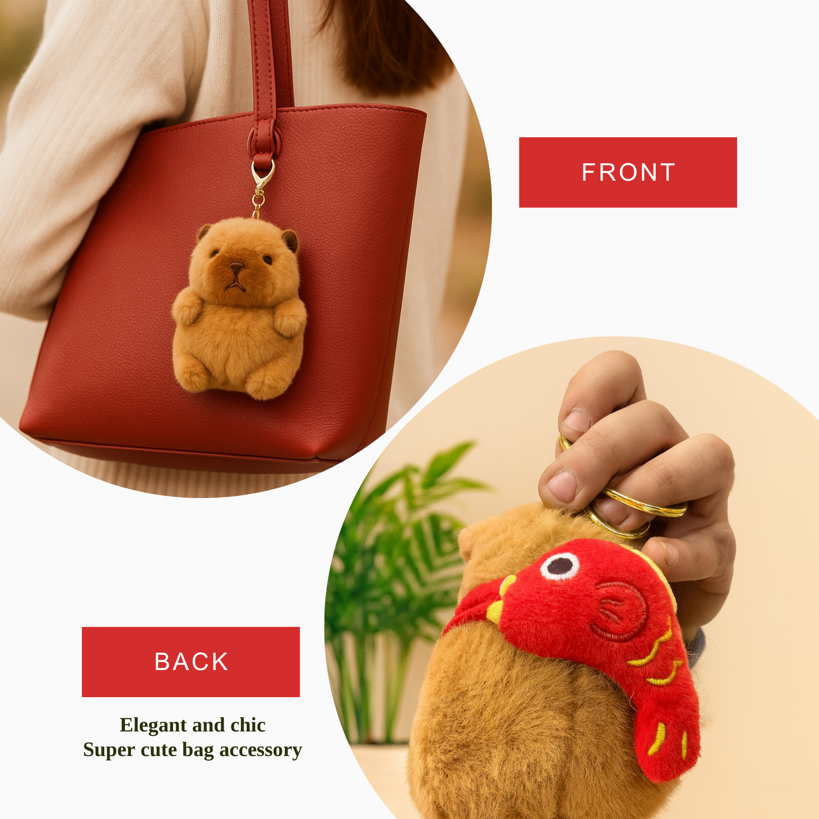 Capybara Plush Keychain with Red Bag