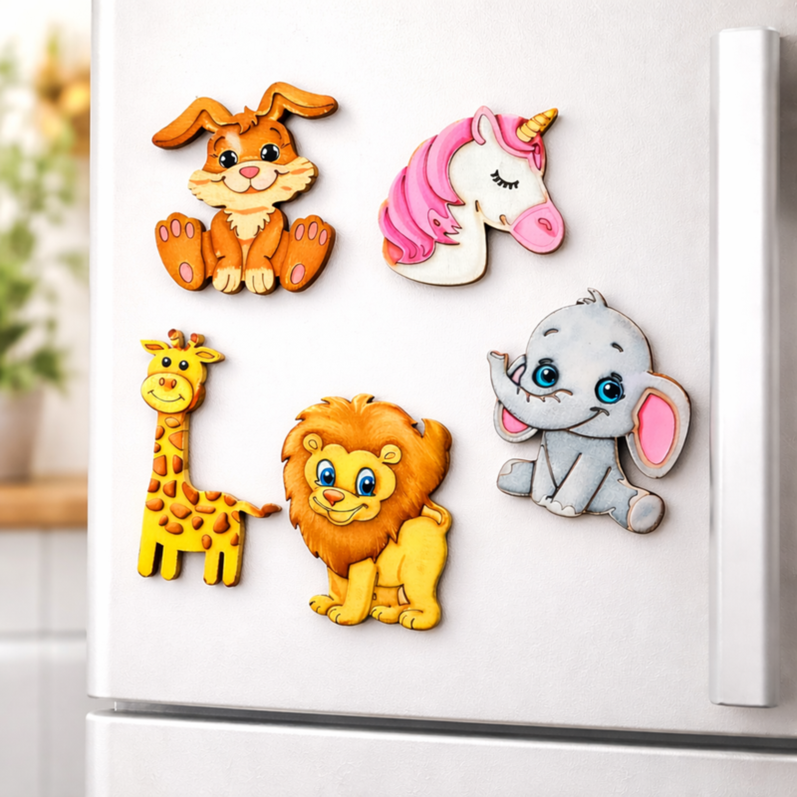 DIY Animal Painting Magnet Kit (5 Wooden Magnets + 6 Colors + 1 Brush)