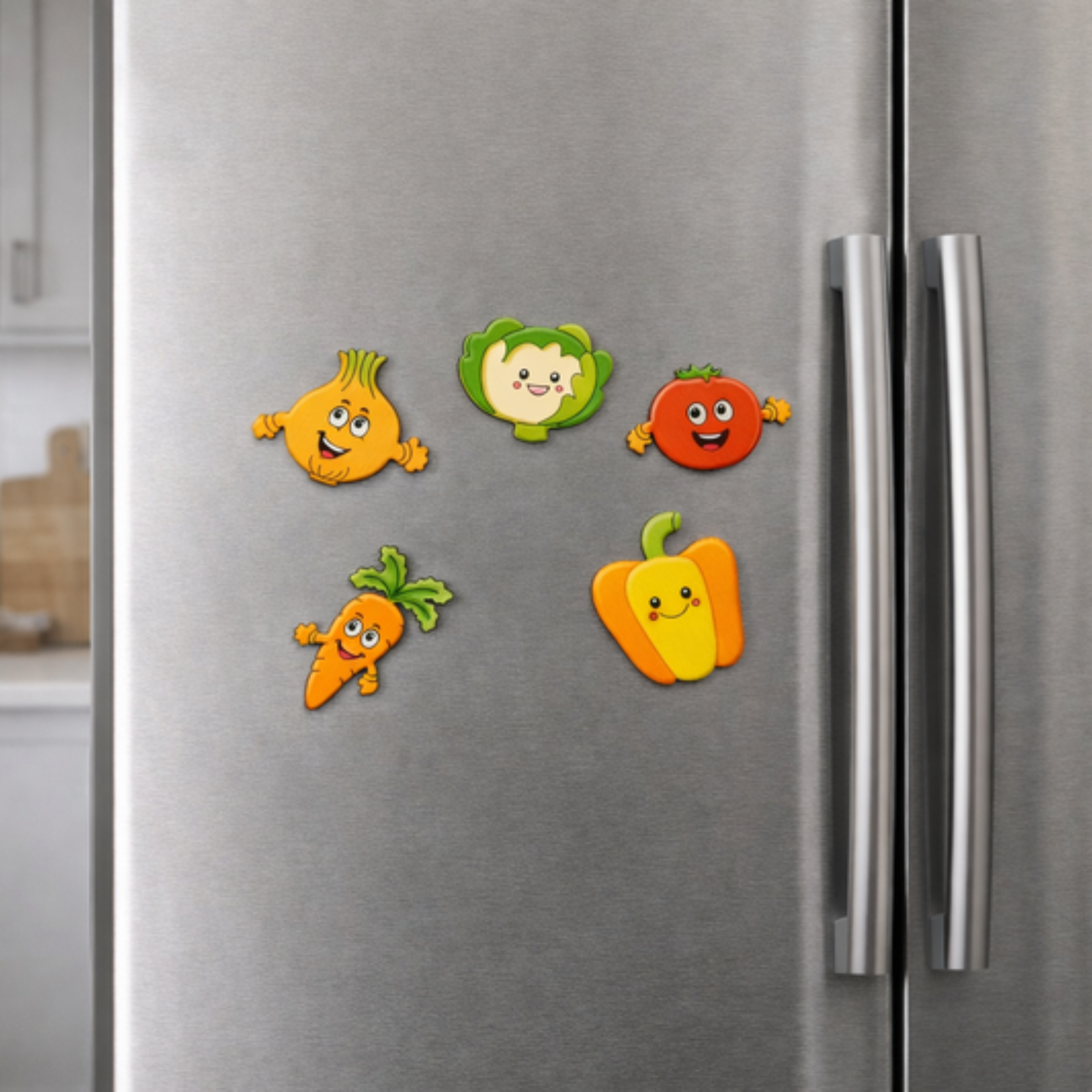 DIY Vegetable Painting Magnet Kit (5 Wooden Magnets + 6 Colors + 1 Brush)