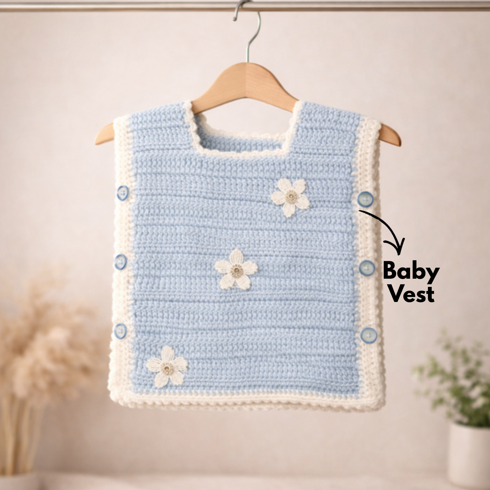 Winter Special Handmade Crochet Blue & White Baby Sweater (2–4 Years)