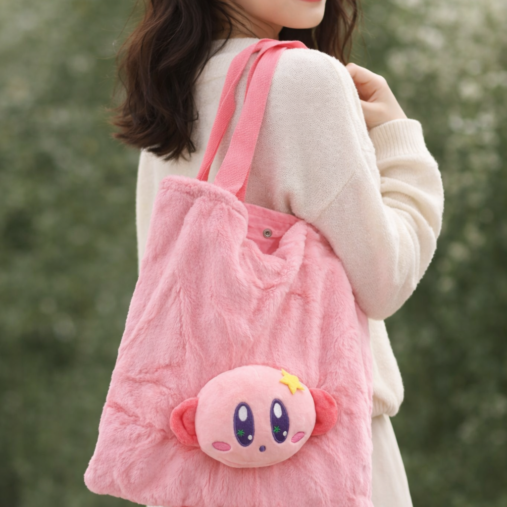 Pink Cartoon Plush Tote Bag