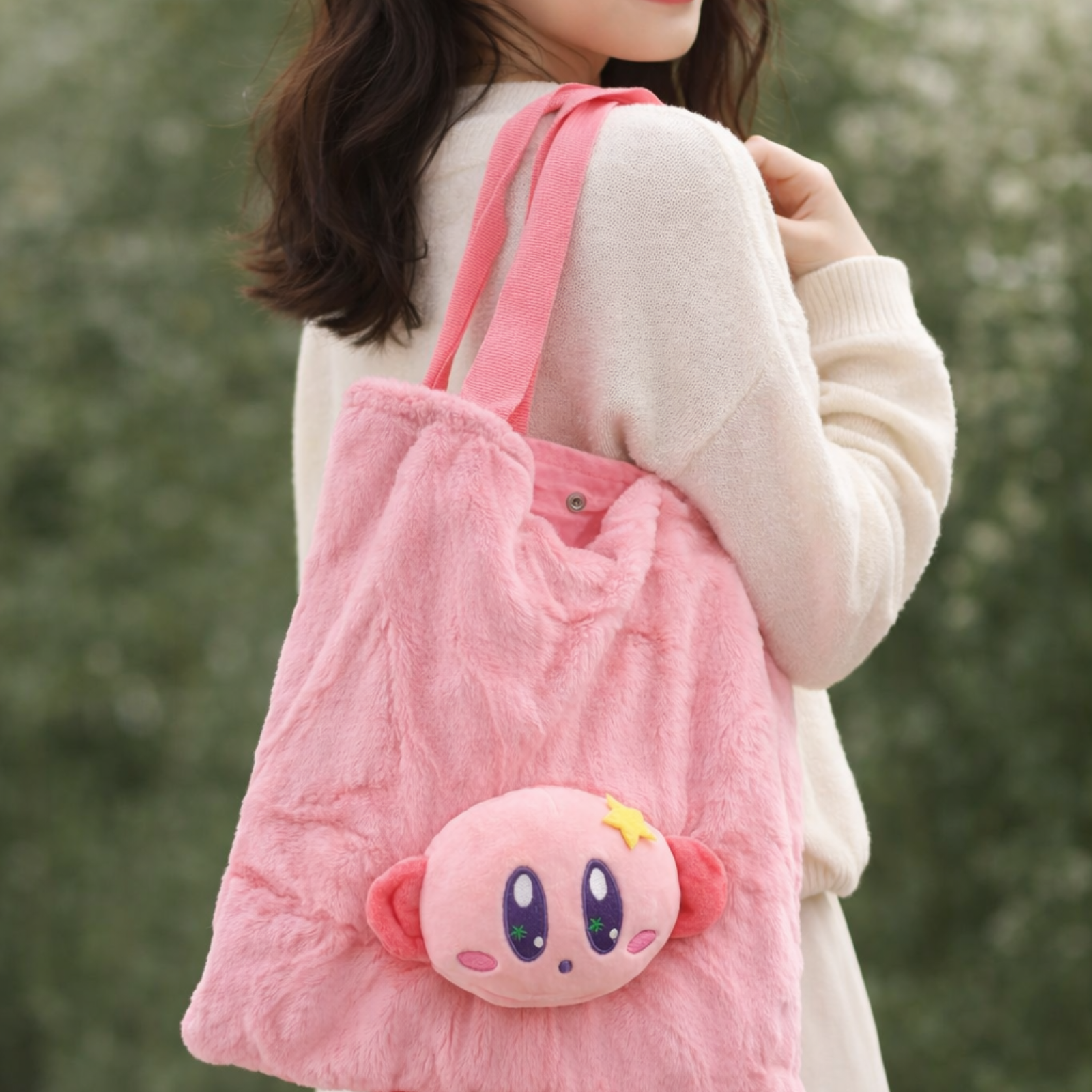 Pink Cartoon Plush Tote Bag