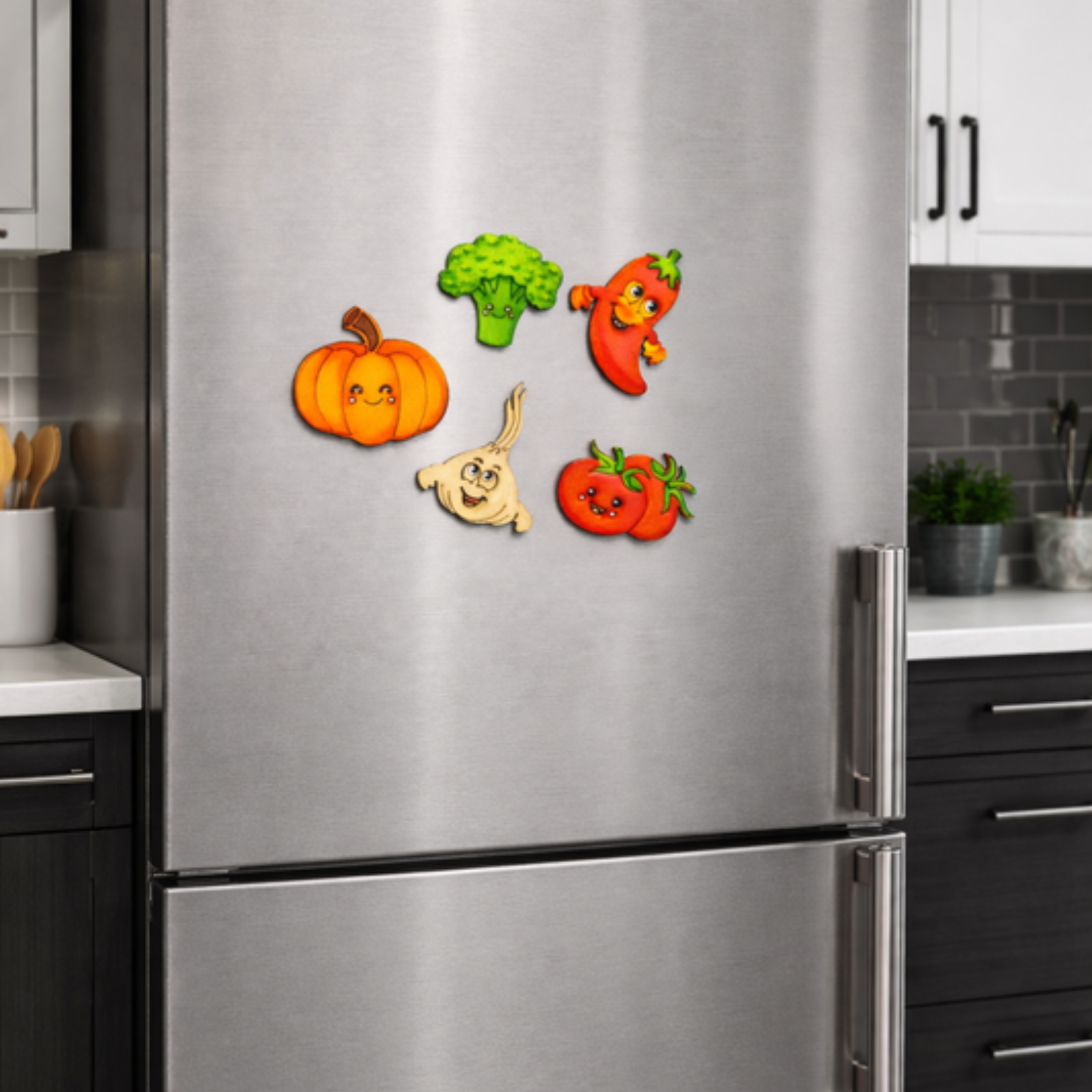 DIY Vegetable Painting Magnet Kit (5 Wooden Magnets + 6 Colors + 1 Brush)