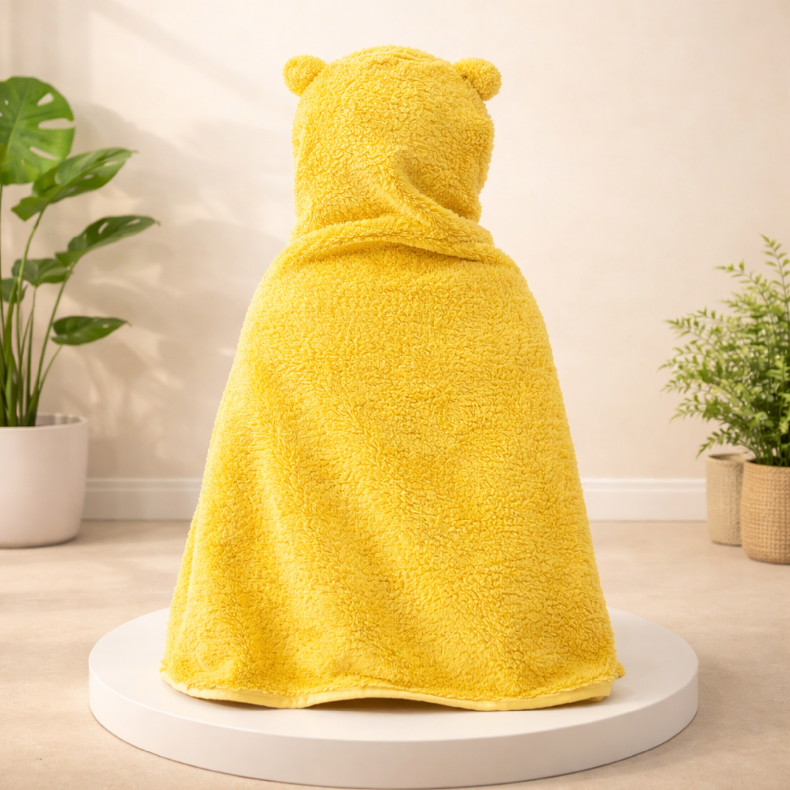 Bath Towel Poncho with Yellow Bear Hoody