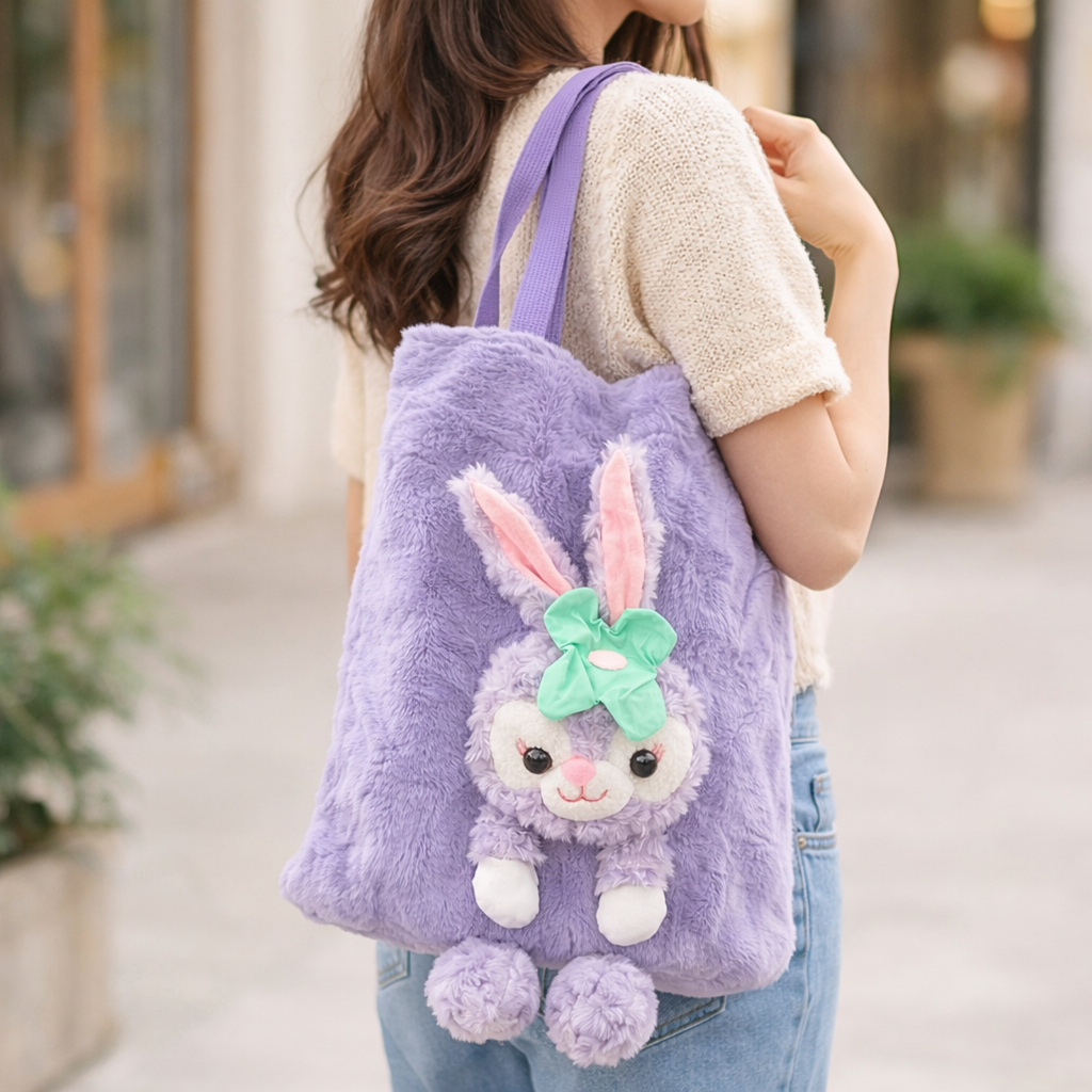 Purple Bunny Plush Tote Bag