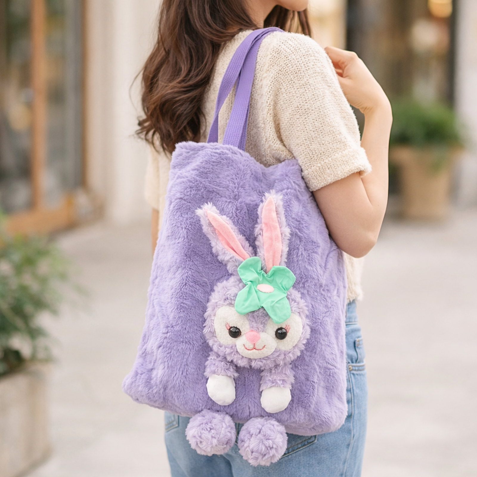 Purple Bunny Plush Tote Bag