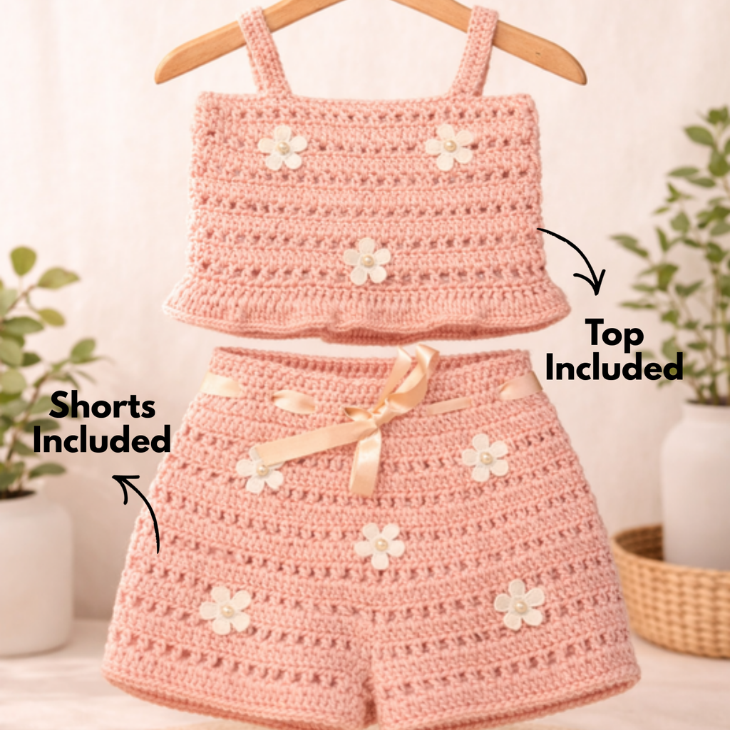 Winter Special Handmade Crochet Top & Shorts Set for Kids (2–4 Years)