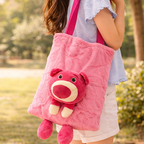 Pink Teddy Plush Tote Bag