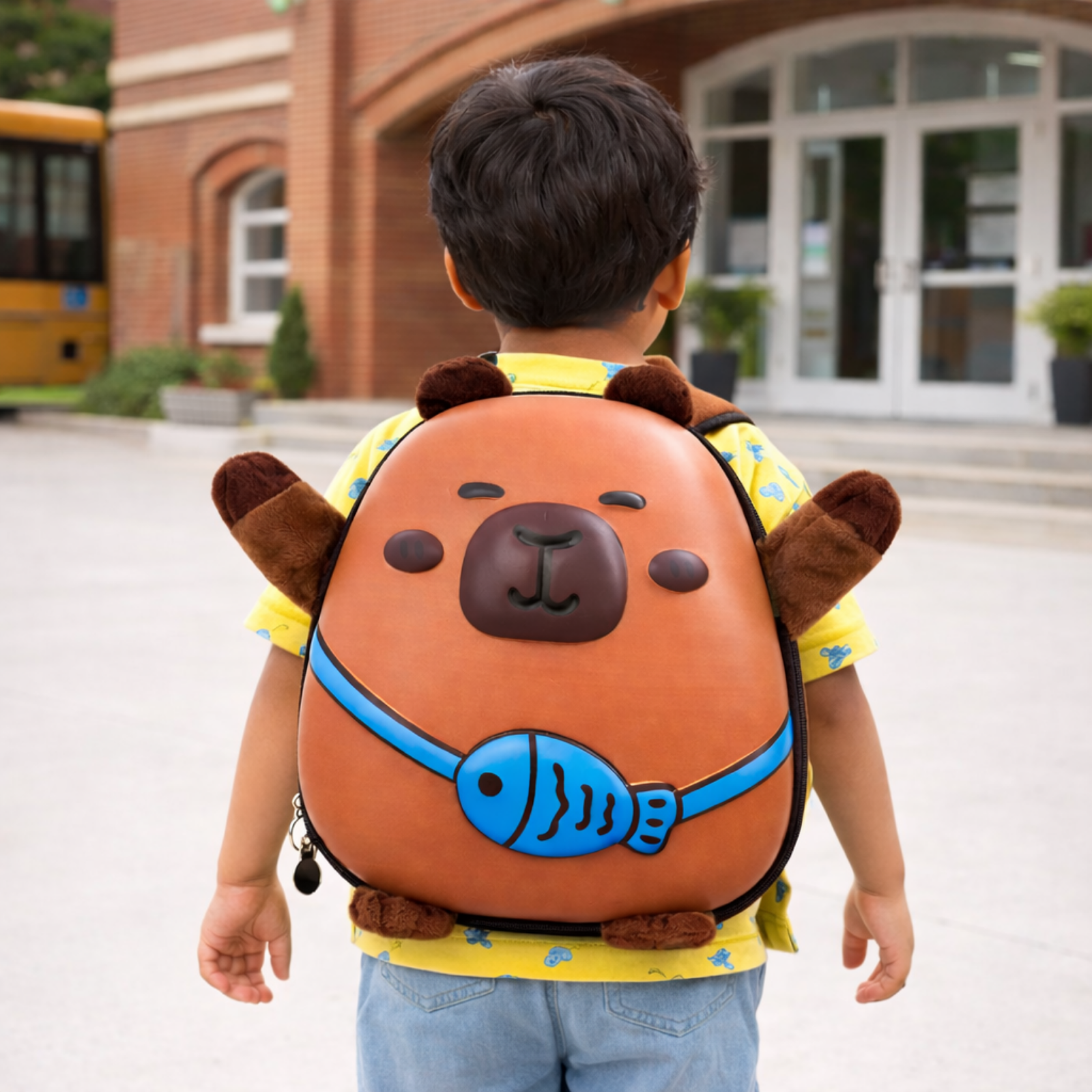 Capybara Kids Backpack 3D Hard Shell & Blue Fish Design