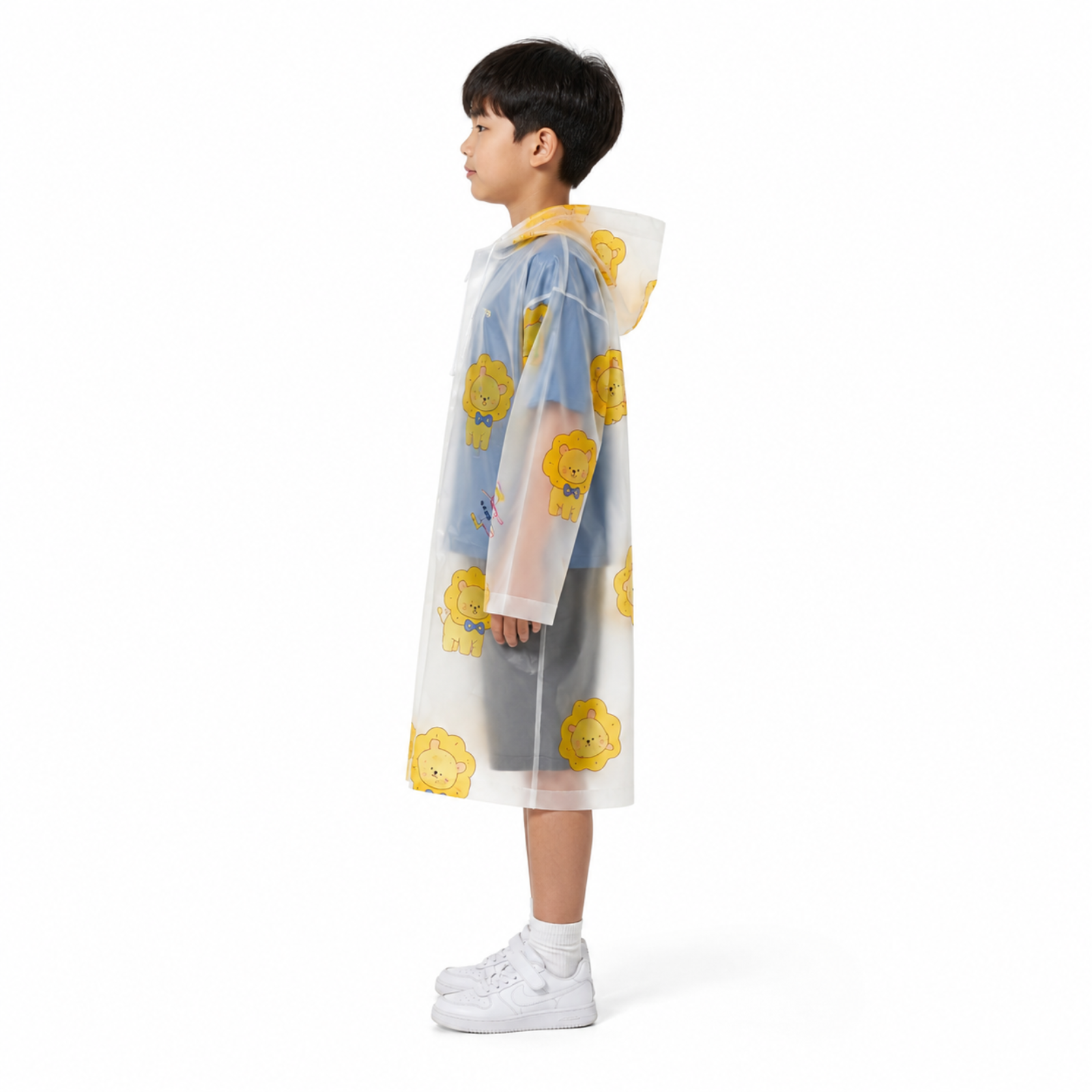 Clear Kids Raincoat with Yellow Lion Print