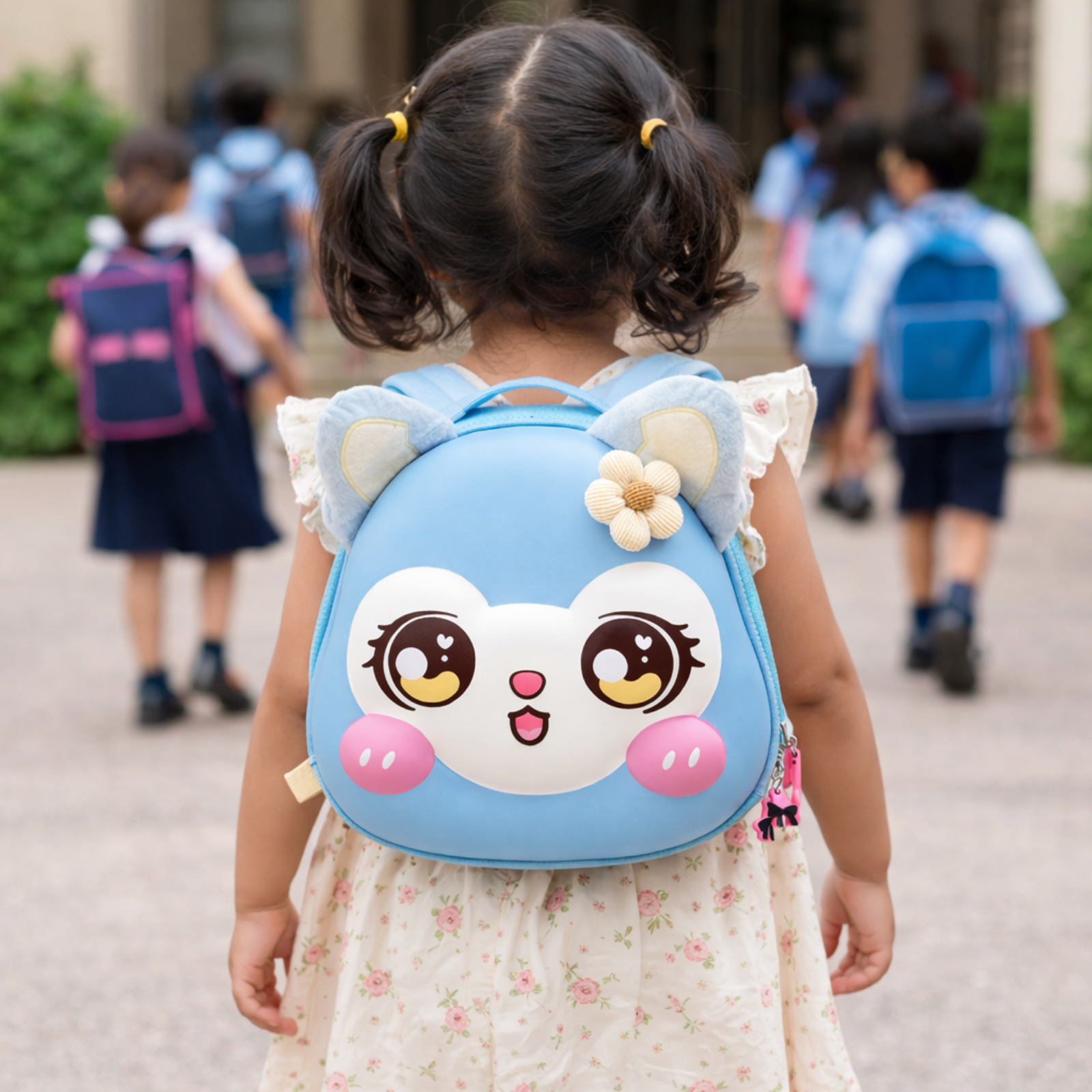 Blue Cartoon Cat Kids Backpack with 3D Hard Shell