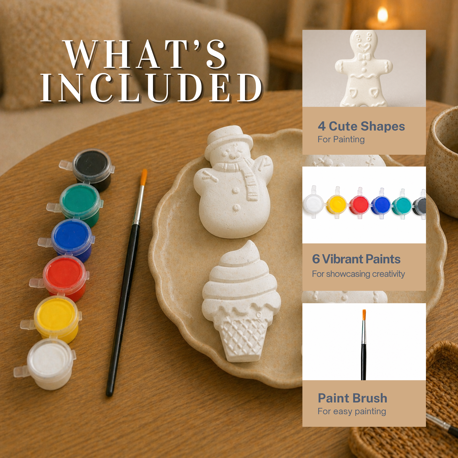 Festive DIY Painting Kit (Snowman, Winter Glove, Ice Cream Cone & Gingerbread Figure)