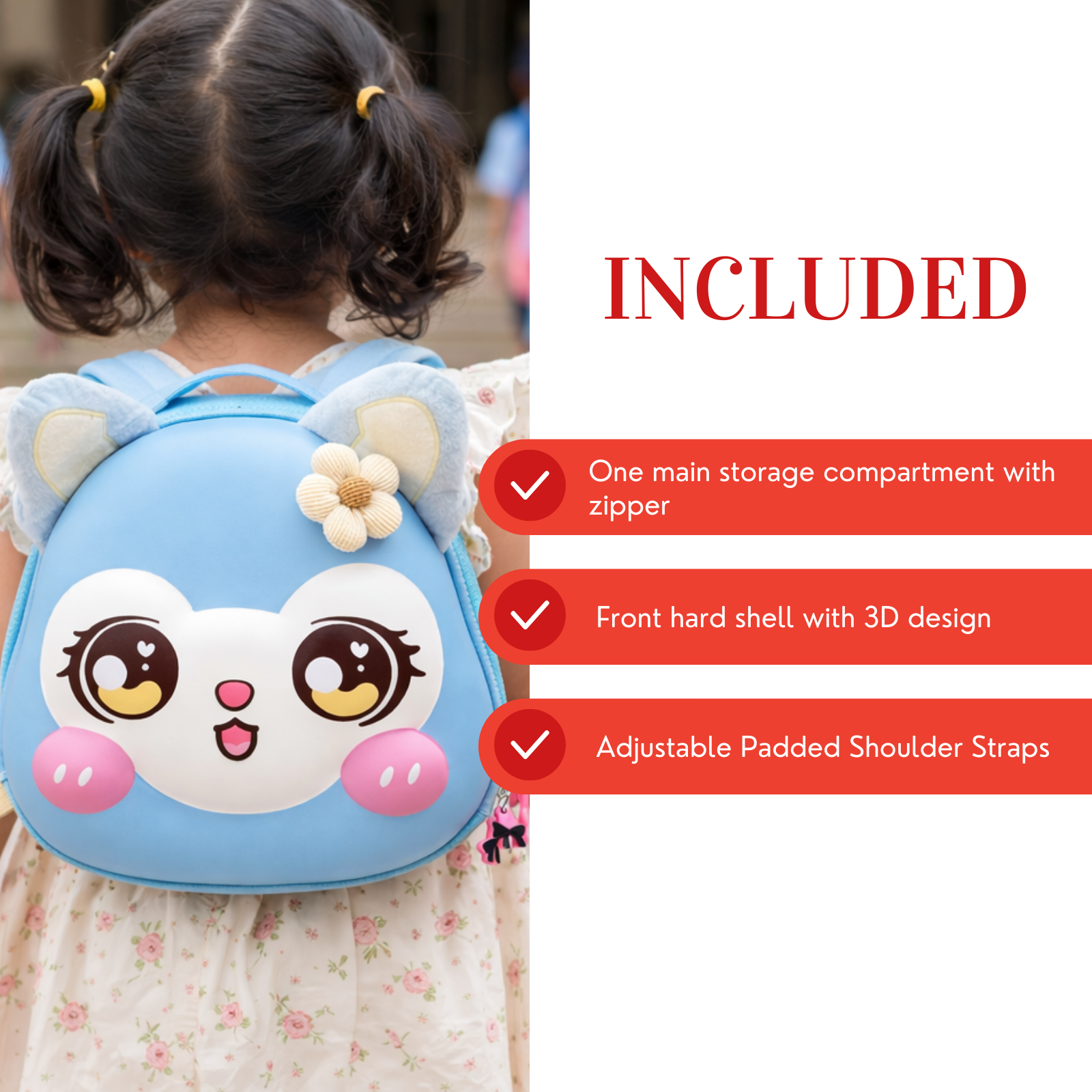 Blue Cartoon Cat Kids Backpack with 3D Hard Shell