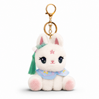 White Bunny Plush Bag Charm with Blue Cape & Tassel