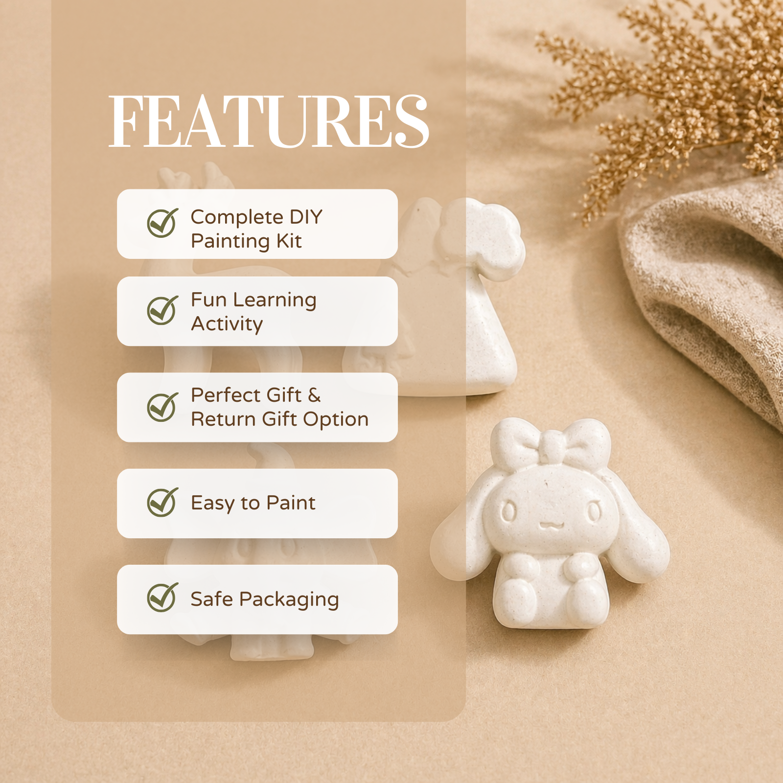 Character DIY Painting Kit (Bow Bunny Doll, Elephant with Hat, Reindeer & Winter Cap Character)