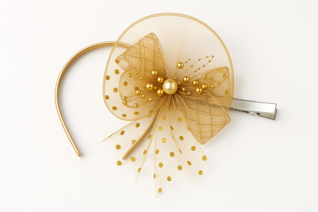 Whumies 2-in-1 Pearl Bow Hairband & Clip – White Designer convertible Headpiece for Girls