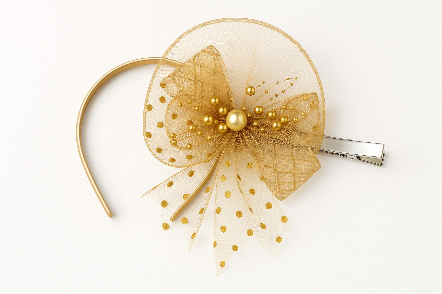 Whumies 2-in-1 Pearl Bow Hairband & Clip – White Designer convertible Headpiece for Girls