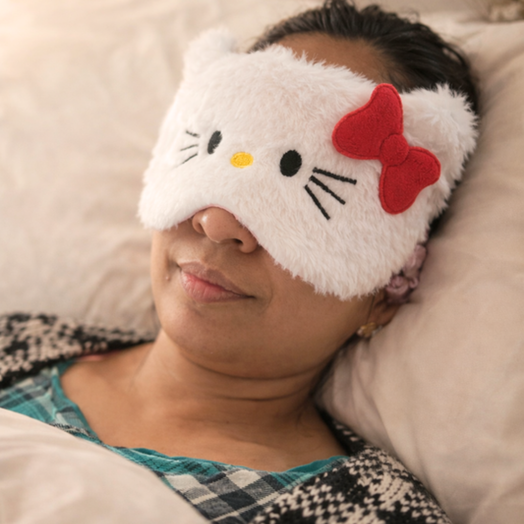 White Kitty Eye Mask with Hot & Cold Gel Pad