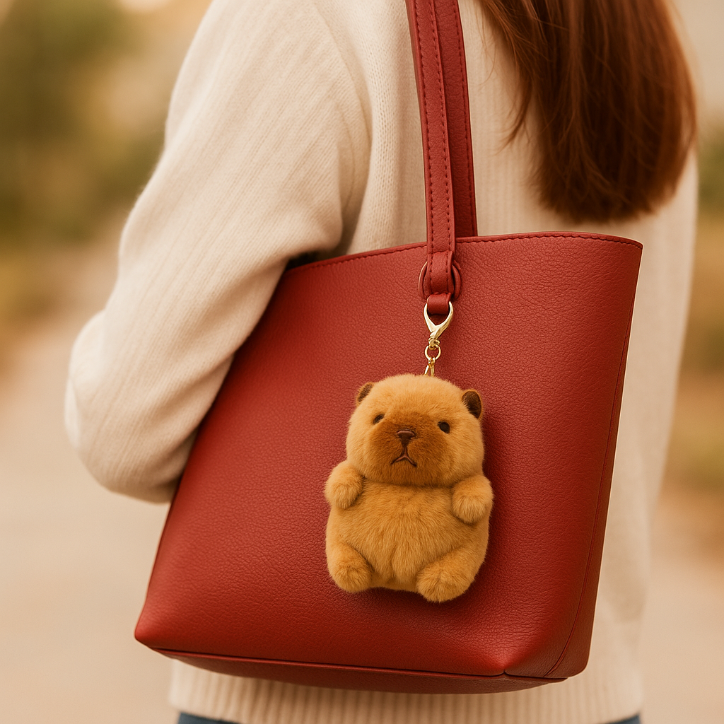 Capybara Plush Keychain with Red Bag