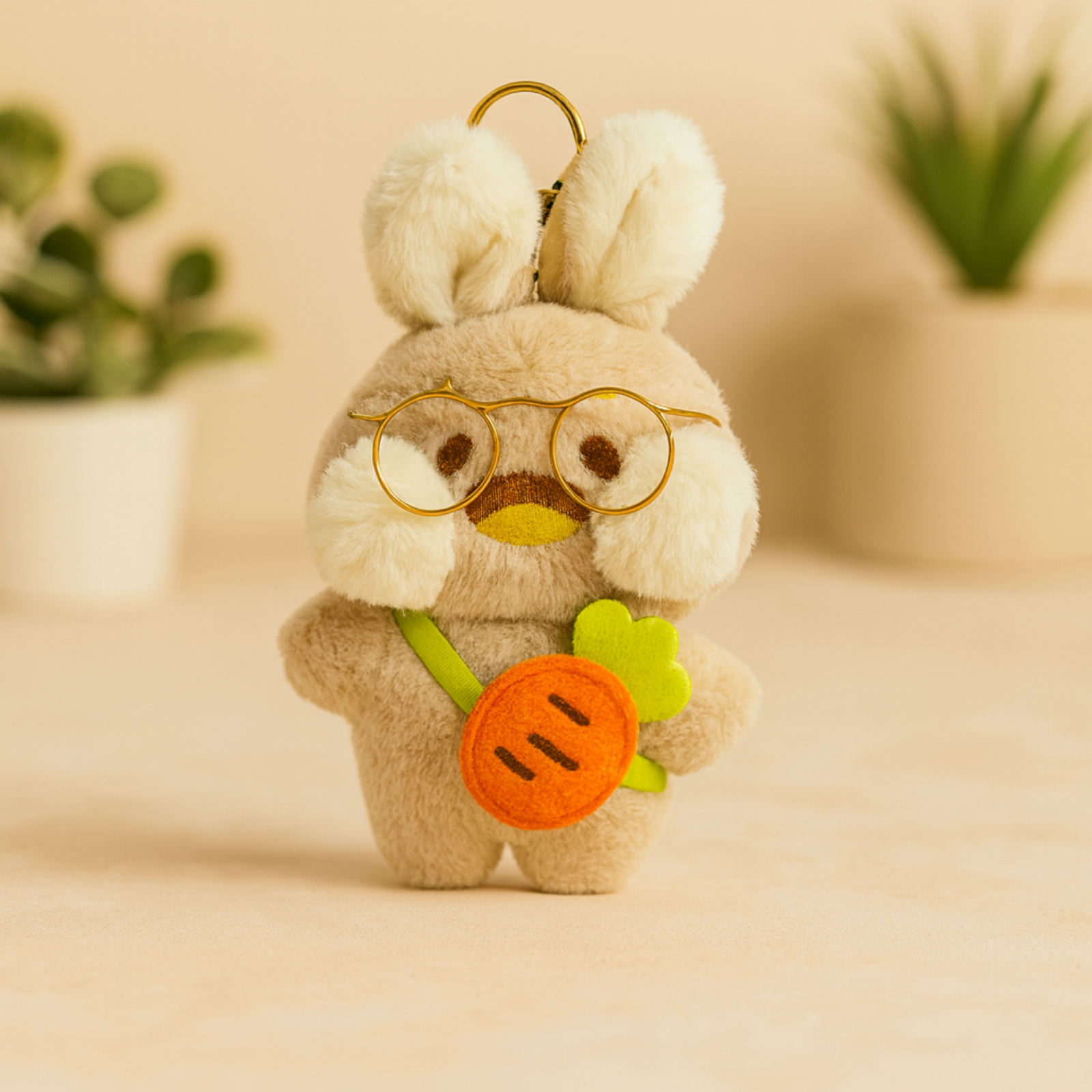 Nerdy Bunny Plush Keychain with Glasses
