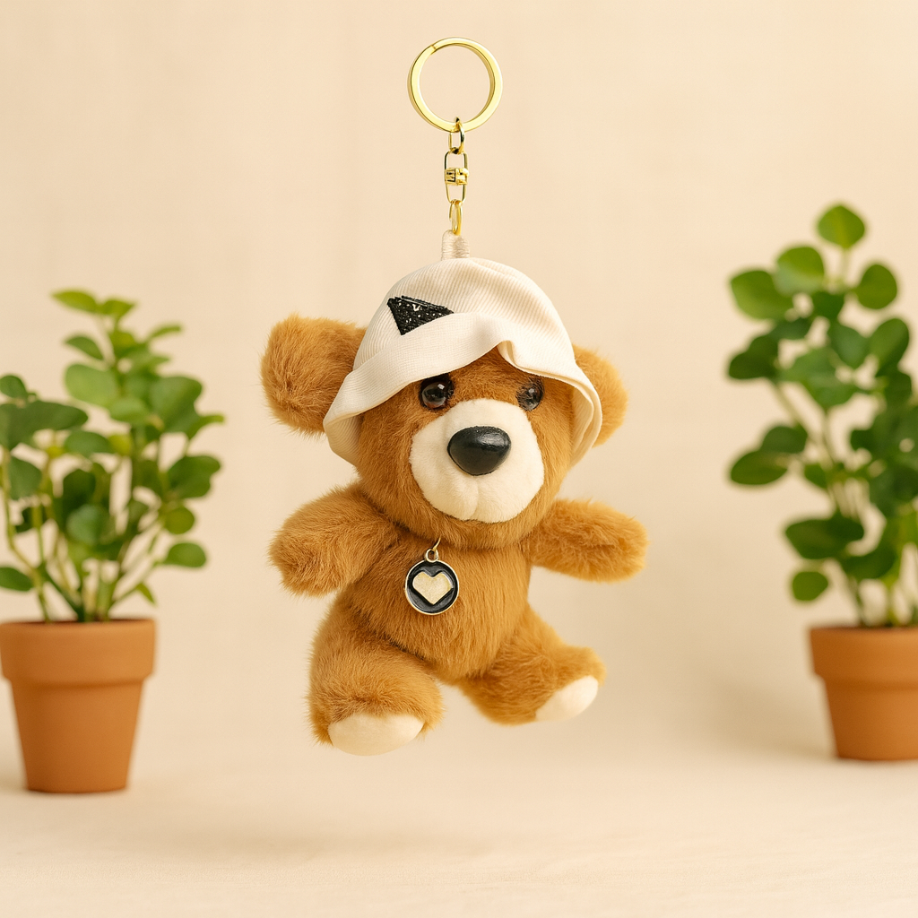 Teddy Bear with Hat Plush Keychain