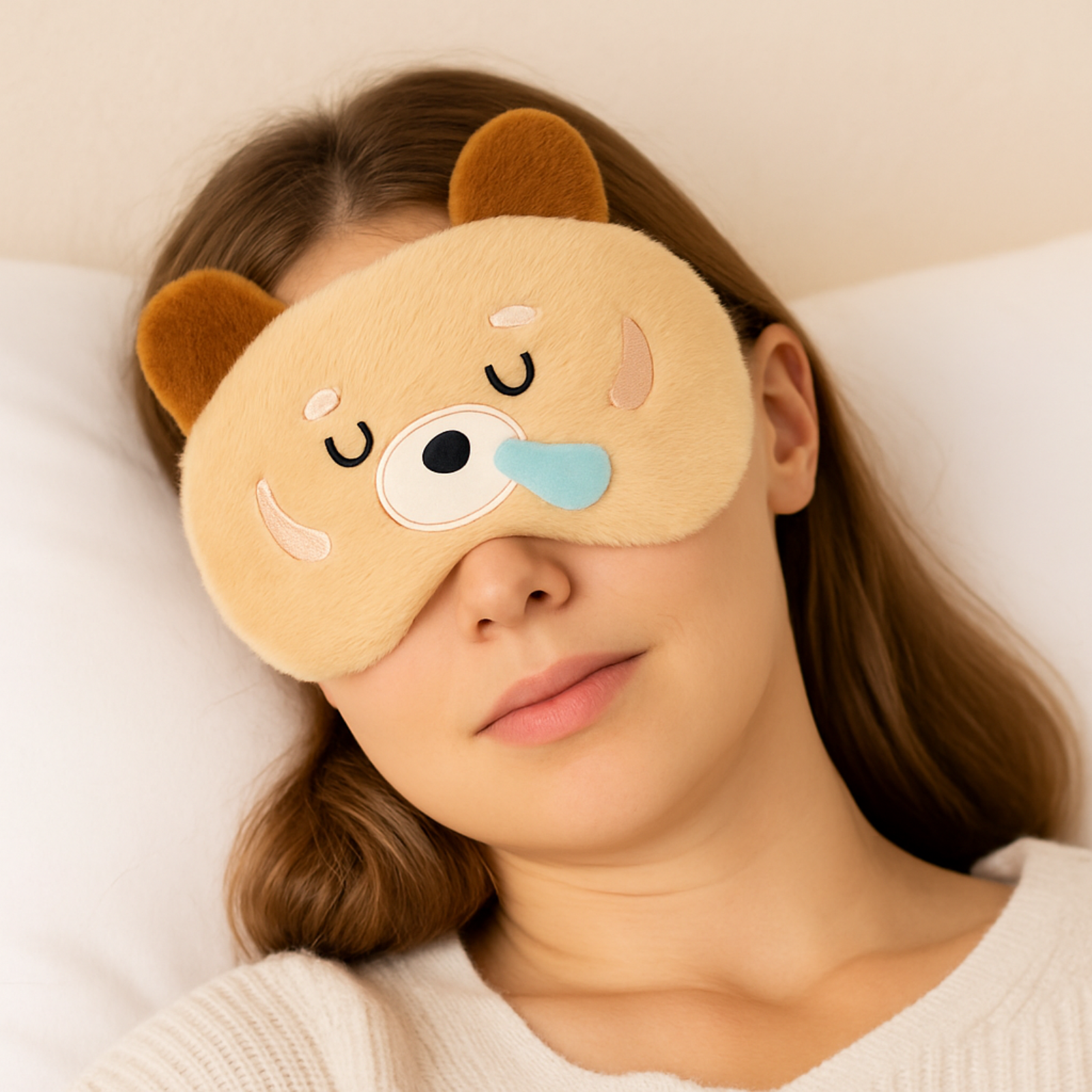 Plush Bear Sleep Eye Mask with Hot & Cold Gel Pad for Men Women