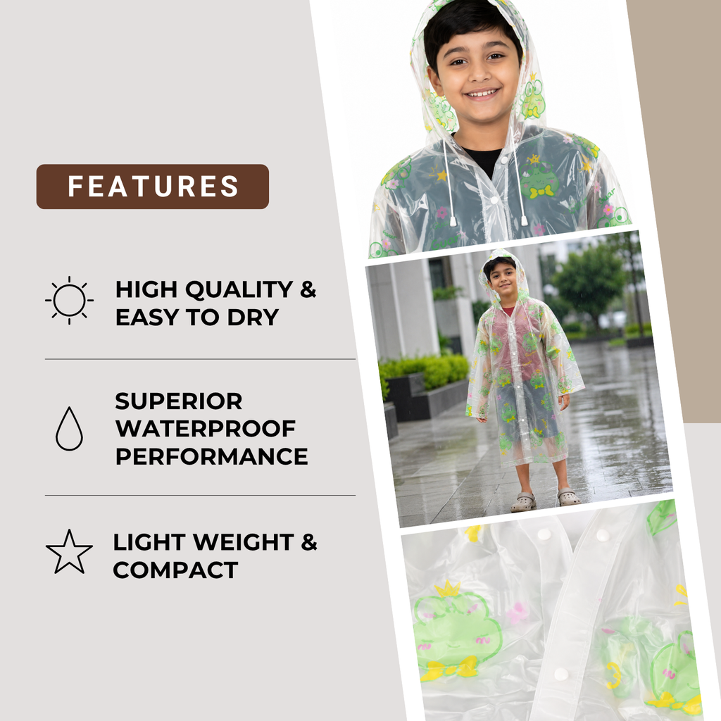 Clear Kids Raincoat with Green Frog Print