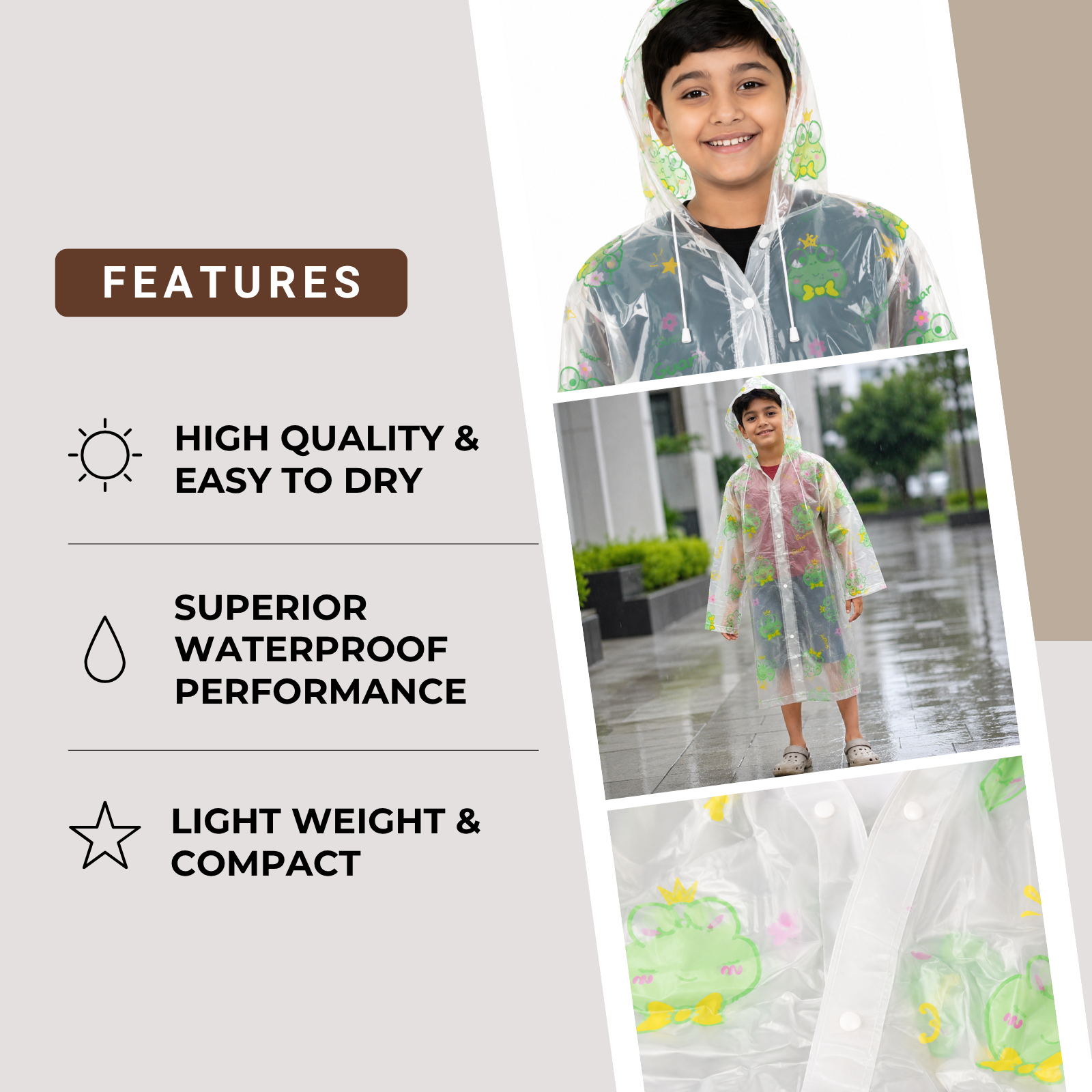 Clear Kids Raincoat with Green Frog Print