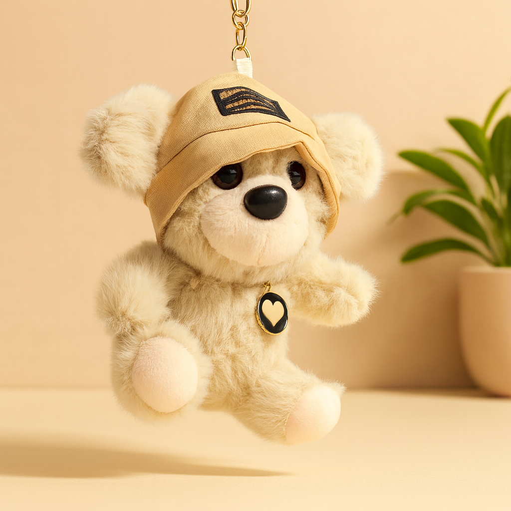 Teddy Bear with Hat Plush Keychain