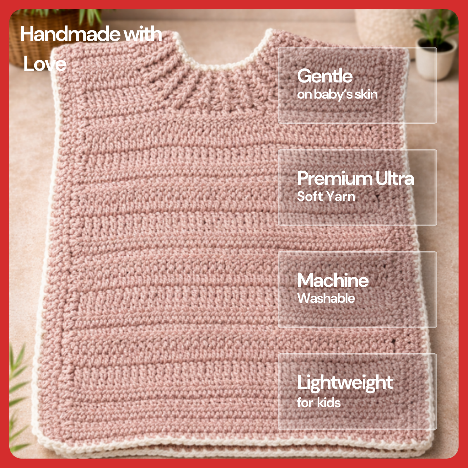 Winter Special Handmade Crochet Light Pink & White Baby Sweater (2–4 Years)