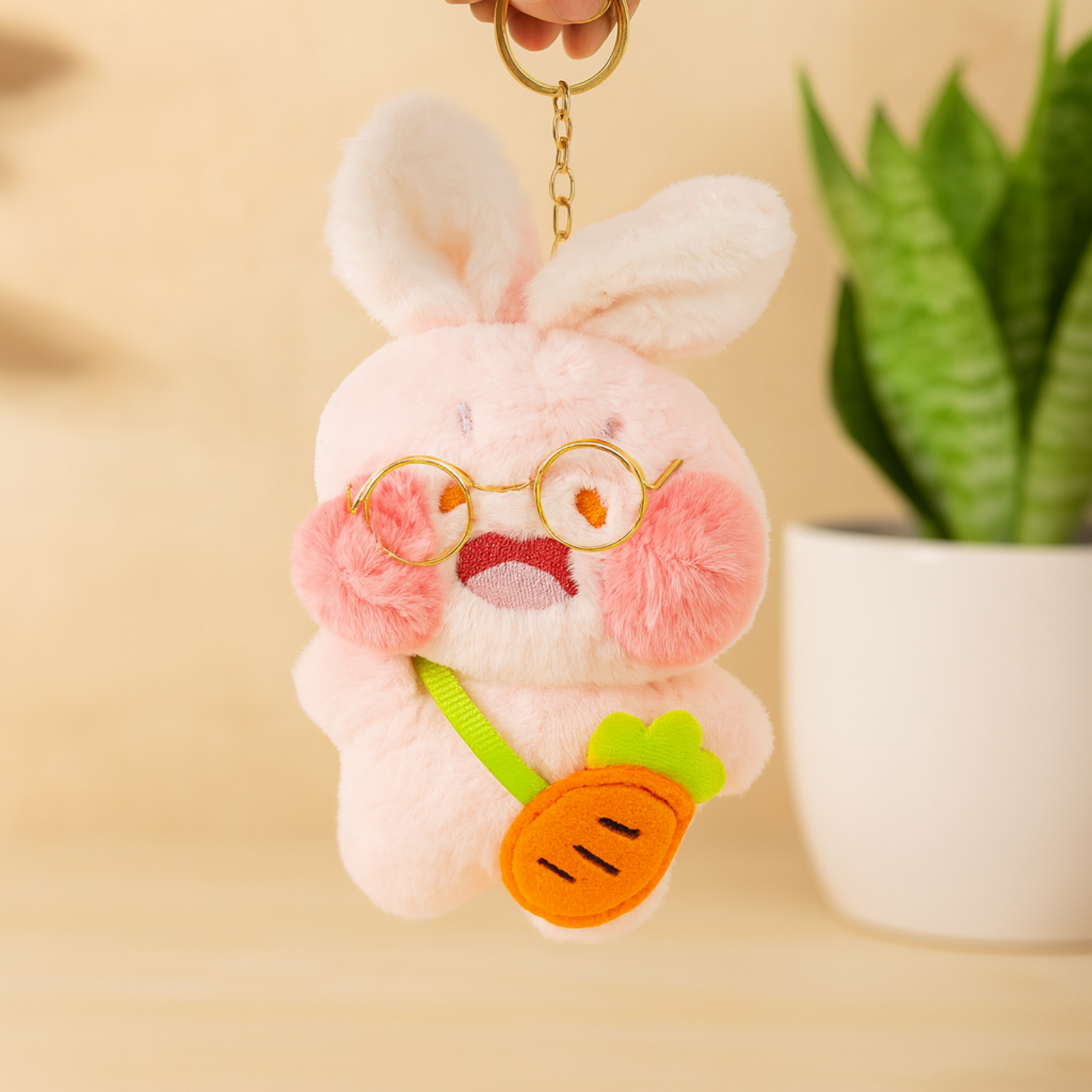 Nerdy Bunny Plush Keychain with Glasses