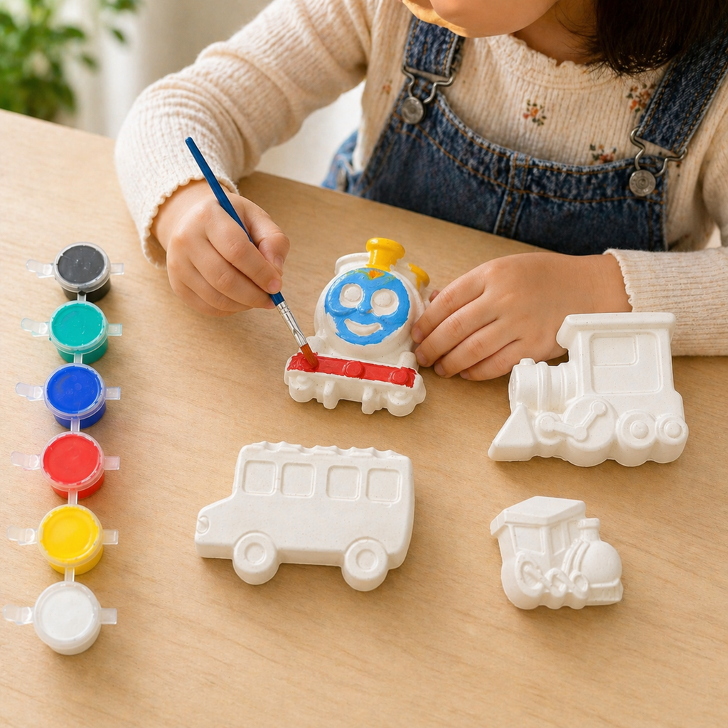Vehicle DIY Painting Kit (Smiling Train Face, Steam Engine, School Bus & Mini Locomotive)