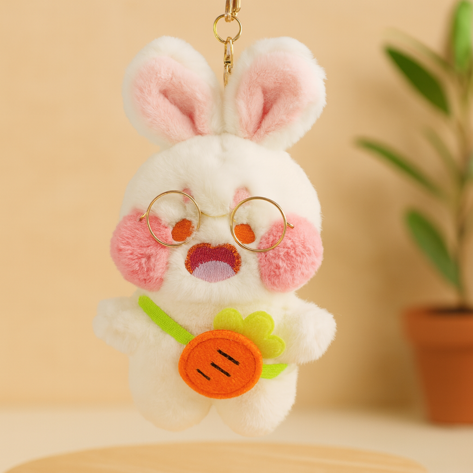 Nerdy Bunny Plush Keychain with Glasses