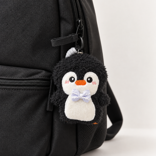 Black Penguin Plush Keychain with Bow Tie