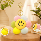 Pastel Smiley Flower Plush Bag Charm with Embroidered Face