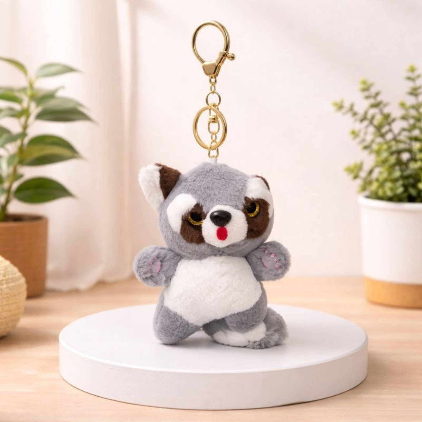 Cute Racoon Plush Keychain with Soft Fluffy Fabric