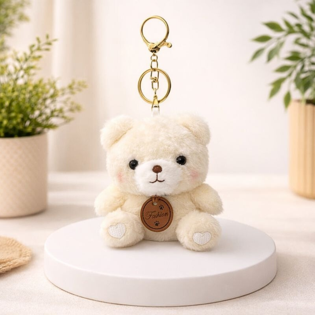 Cute Teddy Bear Plush Keychain with Soft Fluffy Fabric
