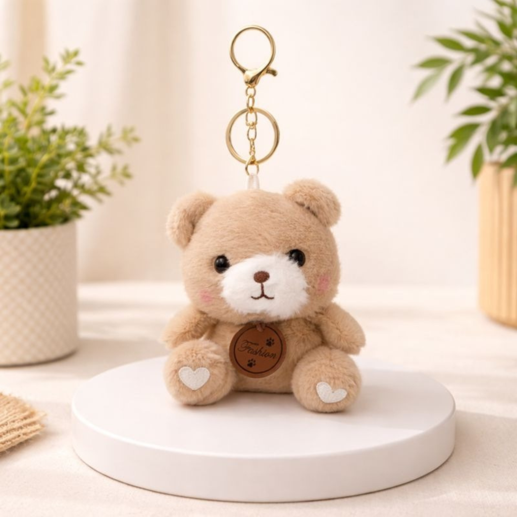 Cute Teddy Bear Plush Keychain with Soft Fluffy Fabric