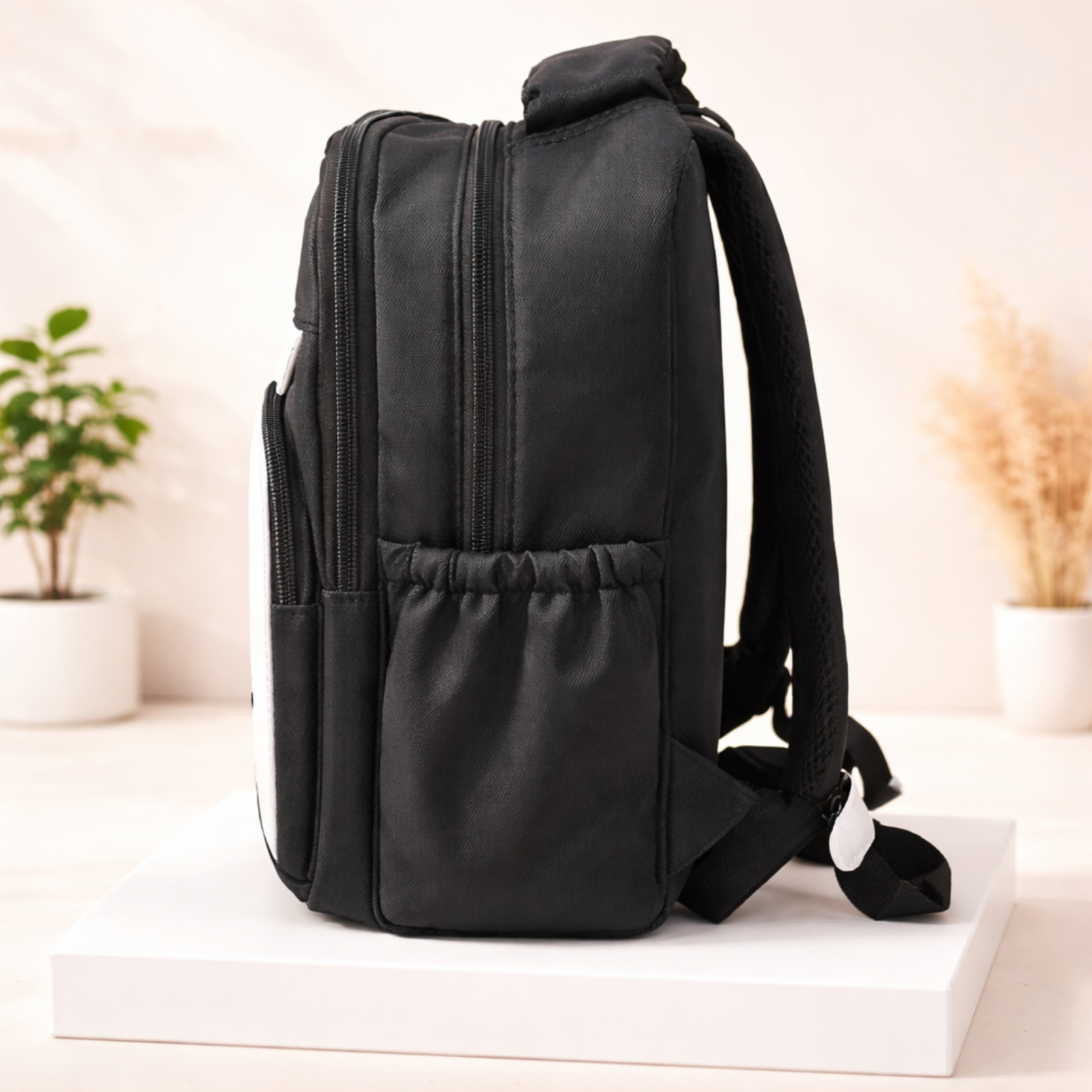 Donut Design Black Backpack with Chest Strap