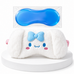 White Plush Cooling Eye Mask with Removable Blue Gel Pad and Blue Bow