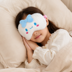 White Plush Cooling Eye Mask with Removable Blue Gel Pad and Blue Bow