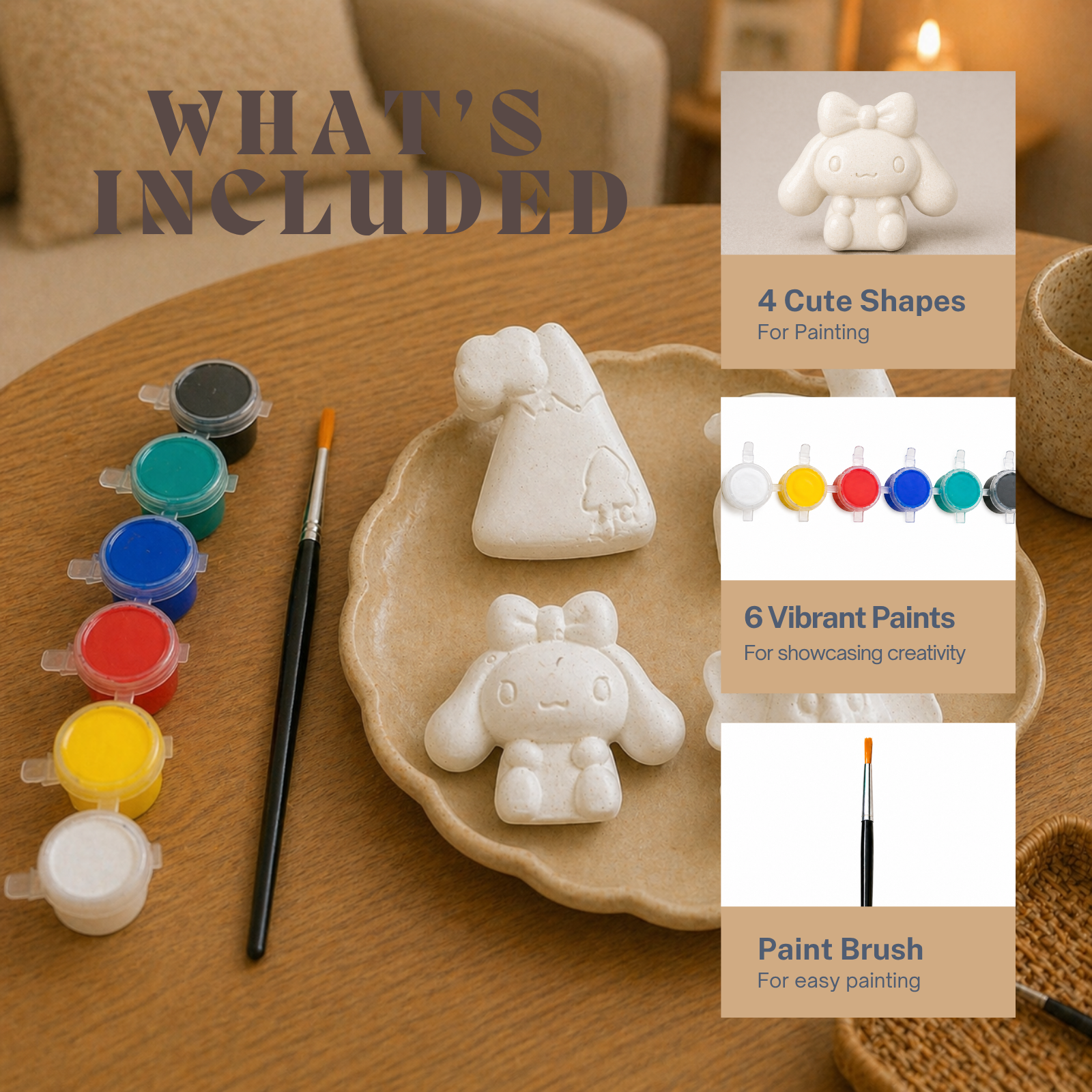 Character DIY Painting Kit (Bow Bunny Doll, Elephant with Hat, Reindeer & Winter Cap Character)