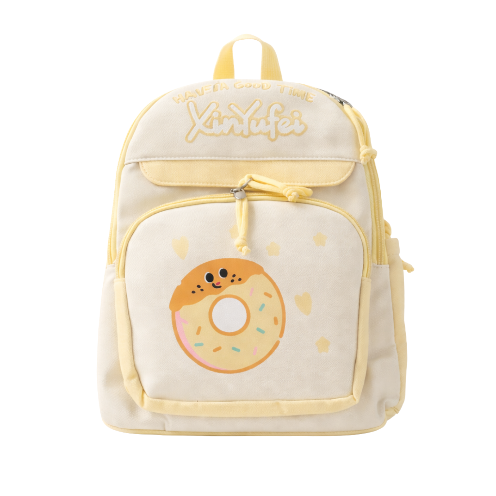 Donut Design Yellow Backpack with Chest Strap
