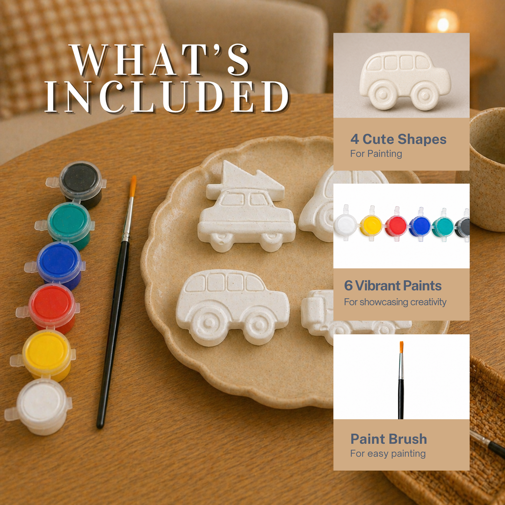 Vehicle DIY Painting Kit (Car with Tree, Cartoon Car, Mini Bus & Utility Truck)