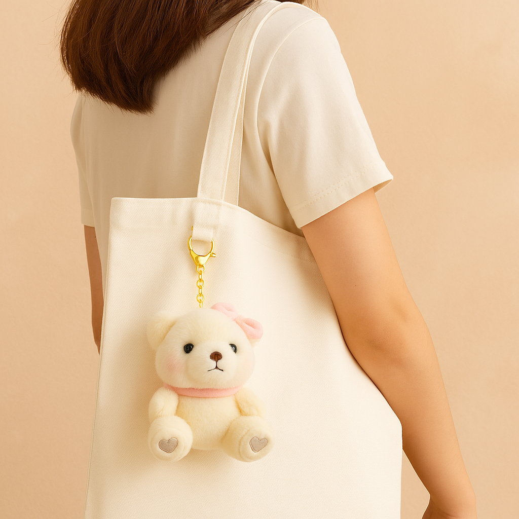 Teddy Bear with Bow Plush Keychain
